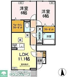 ガーネット　I 1階2LDKの間取り