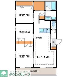 東急田園都市線 梶が谷駅 徒歩18分の賃貸マンション 3階3LDKの間取り