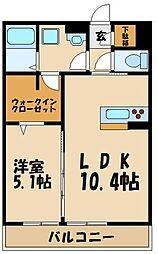 ラフィネ宿河原 2階1LDKの間取り