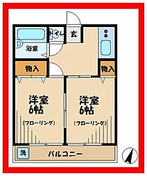 シャトー稲城 2階2Kの間取り