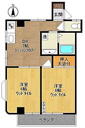 第2チェリーハイムアンドウ 2DKの間取図画像