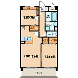 ウイングヒルズ参番館 2LDKの間取図画像