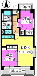 タカサンライズ 2LDKの間取図画像