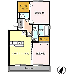 セジュール賀茂 2LDKの間取図画像