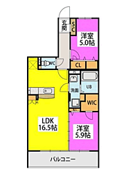 ハッピネス若葉台2 2LDKの間取図画像