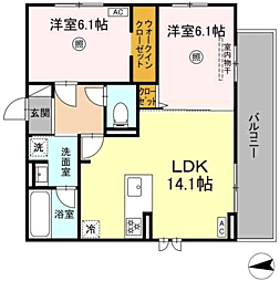 福岡市城南区樋井川4丁目アパート 2LDKの間取図画像