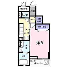 アンジュグリシーヌ 1Kの間取図画像
