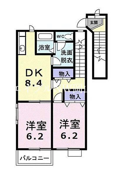 岡山県岡山市南区藤田(賃貸アパート2DK・2階・54.76㎡)の写真 その2