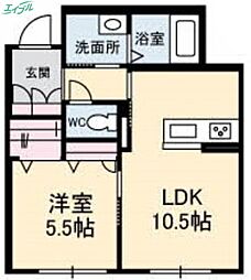 JR宇野線 備前西市駅 徒歩21分の賃貸マンション 1階1LDKの間取り