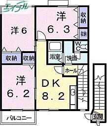岡山電気軌道清輝橋線 清輝橋駅 徒歩33分の賃貸アパート 2階3DKの間取り