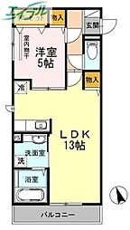 JR宇野線 備前西市駅 徒歩13分の賃貸アパート 2階1LDKの間取り