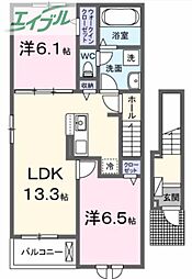 エスポワール昴B 2LDKの間取図画像