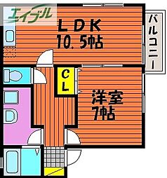 アローズカーサモノプラス福富東D 1LDKの間取図画像