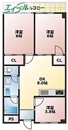 パークヒルズ豊成 3DKの間取図画像