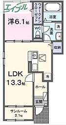 プティボヌールB 1LDKの間取図画像