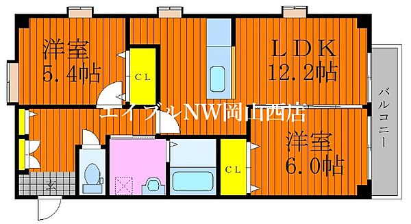 フォブール富田 ｜岡山県岡山市北区富田(賃貸マンション2LDK・2階・56.29㎡)の写真 その2