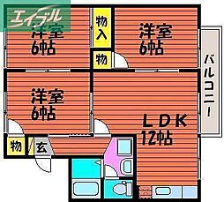 ラ・ポール'90 3LDKの間取図画像