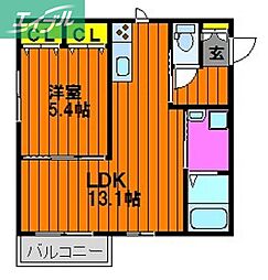 レインボー清風 1LDKの間取図画像