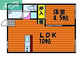 コーポ朝日B 1LDKの間取図画像