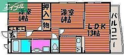 カサブランカ奥田 2LDKの間取図画像