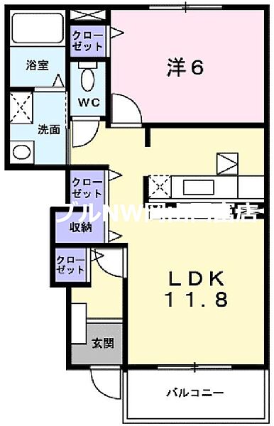 岡山県岡山市中区中島(賃貸アパート1LDK・1階・42.80㎡)の写真 その2