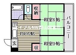 JR山陽本線 西川原駅 徒歩28分の賃貸マンション 3階2DKの間取り