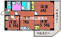 岡山電気軌道東山本線 東山・おかでんミュージアム駅駅 徒歩7分の賃貸マンション 4階3DKの間取り