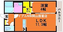 JR山陽本線 岡山駅 バス20分 平井元町下車 徒歩3分の賃貸アパート 1階1LDKの間取り