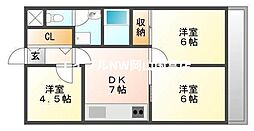 岡山電気軌道東山本線 東山・おかでんミュージアム駅駅 徒歩7分の賃貸マンション 5階3DKの間取り