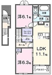 JR山陽本線 高島駅 徒歩16分の賃貸アパート 2階2LDKの間取り
