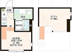 ハーモニーテラス関町北3 1階ワンルームの間取り