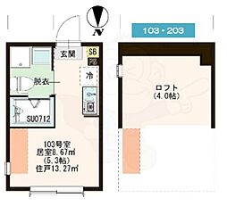 ハーモニーテラス関町北3 1階ワンルームの間取り
