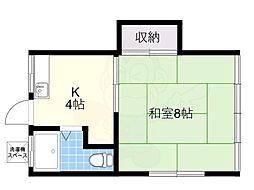 寿ハイツ 2階1Kの間取り