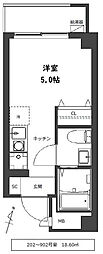 吉野町ＲＥＳＩＤＥＮＣＥ 6階ワンルームの間取り