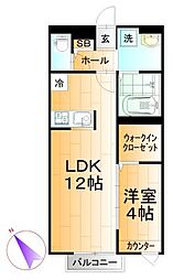 ボンフルール 2階1LDKの間取り