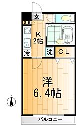ミリアビタNo.1 1Kの間取図画像