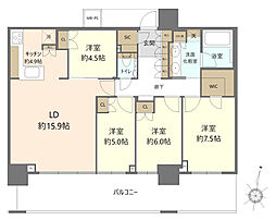 プラウドタワー立川 36階4LDKの間取り