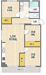 朝霞田島団地1 3LDKの間取図画像