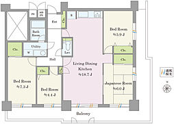 コスモ浦和常盤 1階4LDKの間取り