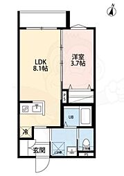 yui terrace2 2階1LDKの間取り