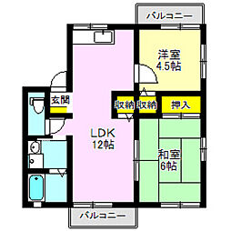 ひまわりハイツ 2階2LDKの間取り