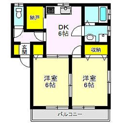 アンボワーズ 2階2DKの間取り