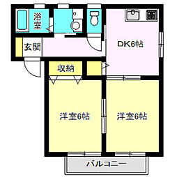 イデアル　Ｃ，Ｄ，Ｅ棟 2階2DKの間取り