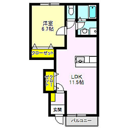 アプリーレ 1階1LDKの間取り