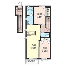 ボヌール・トロワ 2階2LDKの間取り