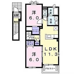 グランウッド 2階2LDKの間取り