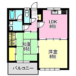 セゾンマツシマI 1階2DKの間取り