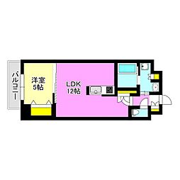 クオリアコート和田町 1LDKの間取図画像