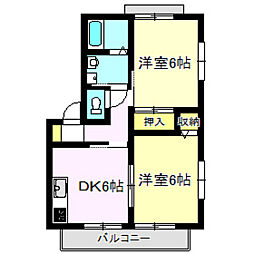 プルミエB 2DKの間取図画像