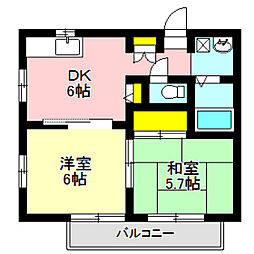 ガーデンクレストB 2DKの間取図画像